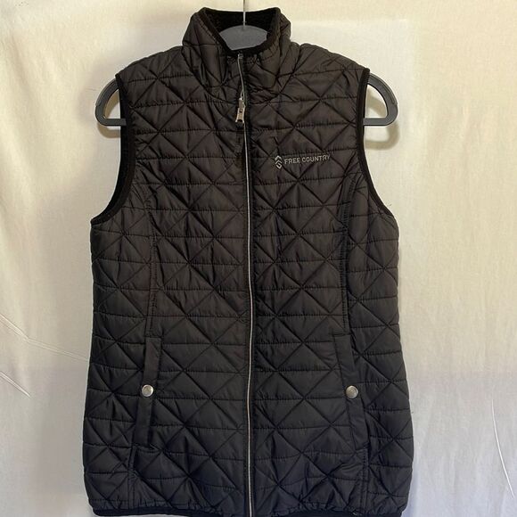 Free Country reversible puffer/faux fur vest. Size Small. Black - Picture 1 of 8
